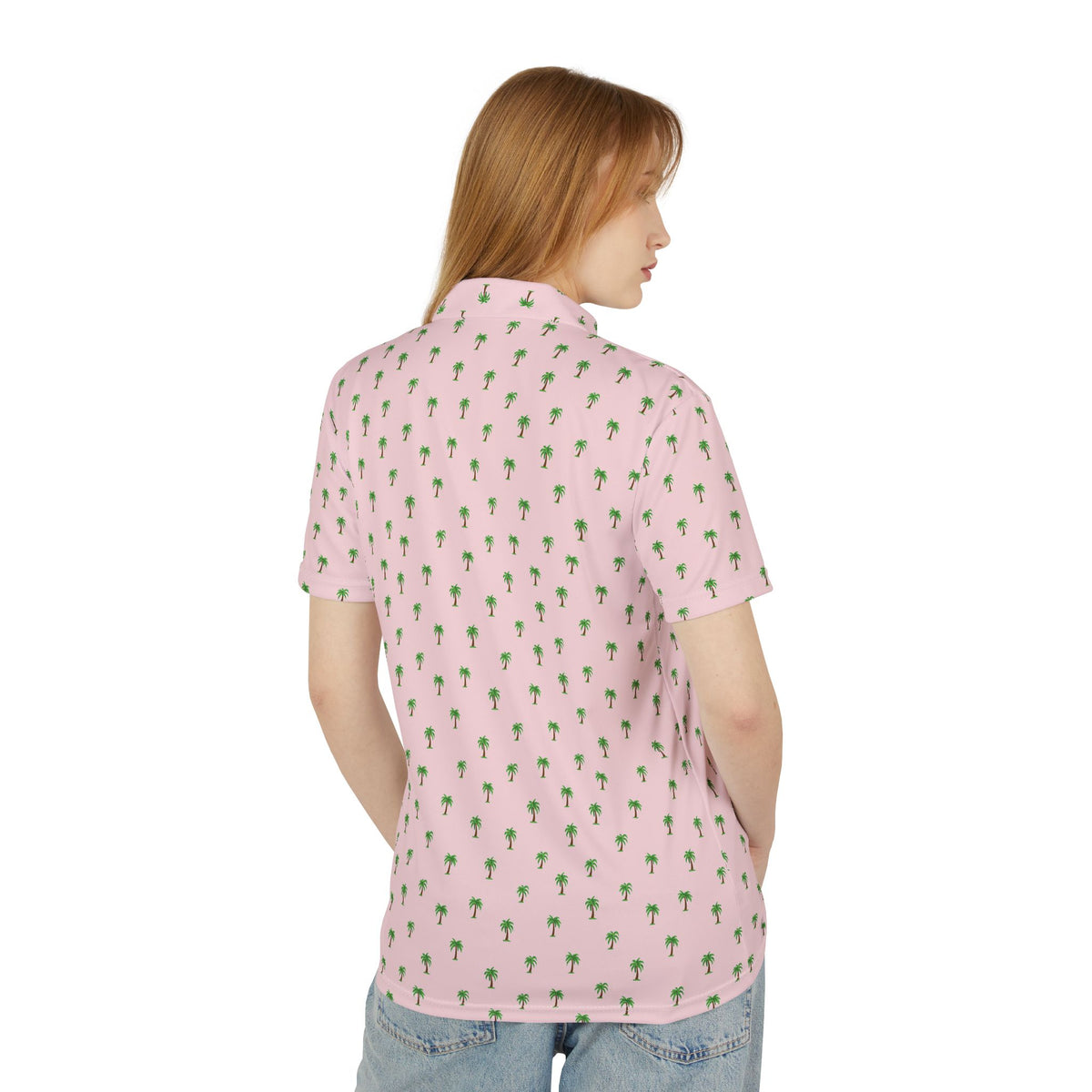 Pink Palm Tree Polo Shirt — Tropical All-Over Print Golf Polo