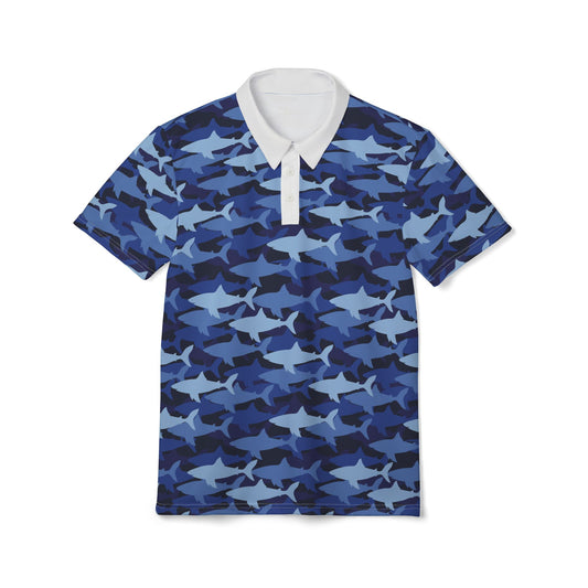 Shark Camo Polo Shirt — Blue All-Over Print Nautical Polo