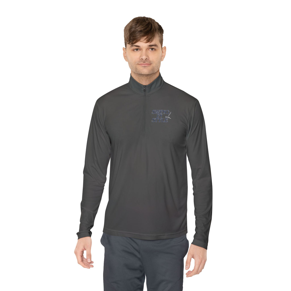 Quarter-Zip Pullover – 'Smoky/Style' Minimal Embroidered Chest Pullover