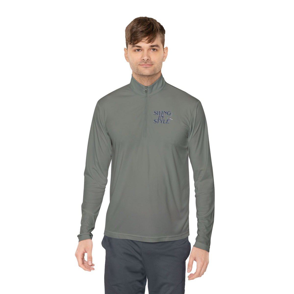 Quarter-Zip Pullover – 'Smoky/Style' Minimal Embroidered Chest Pullover