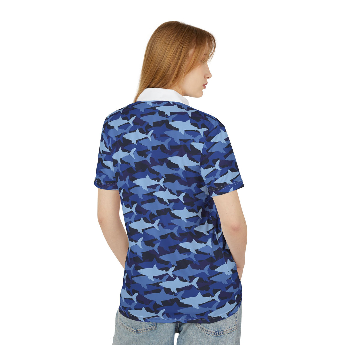 Shark Camo Polo Shirt — Blue All-Over Print Nautical Polo