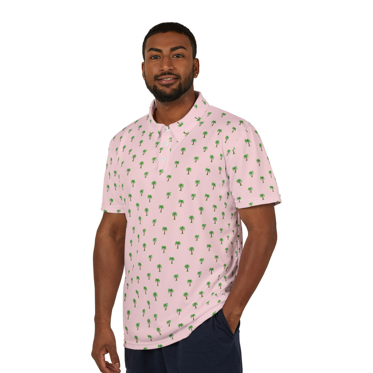 Pink Palm Tree Polo Shirt — Tropical All-Over Print Golf Polo