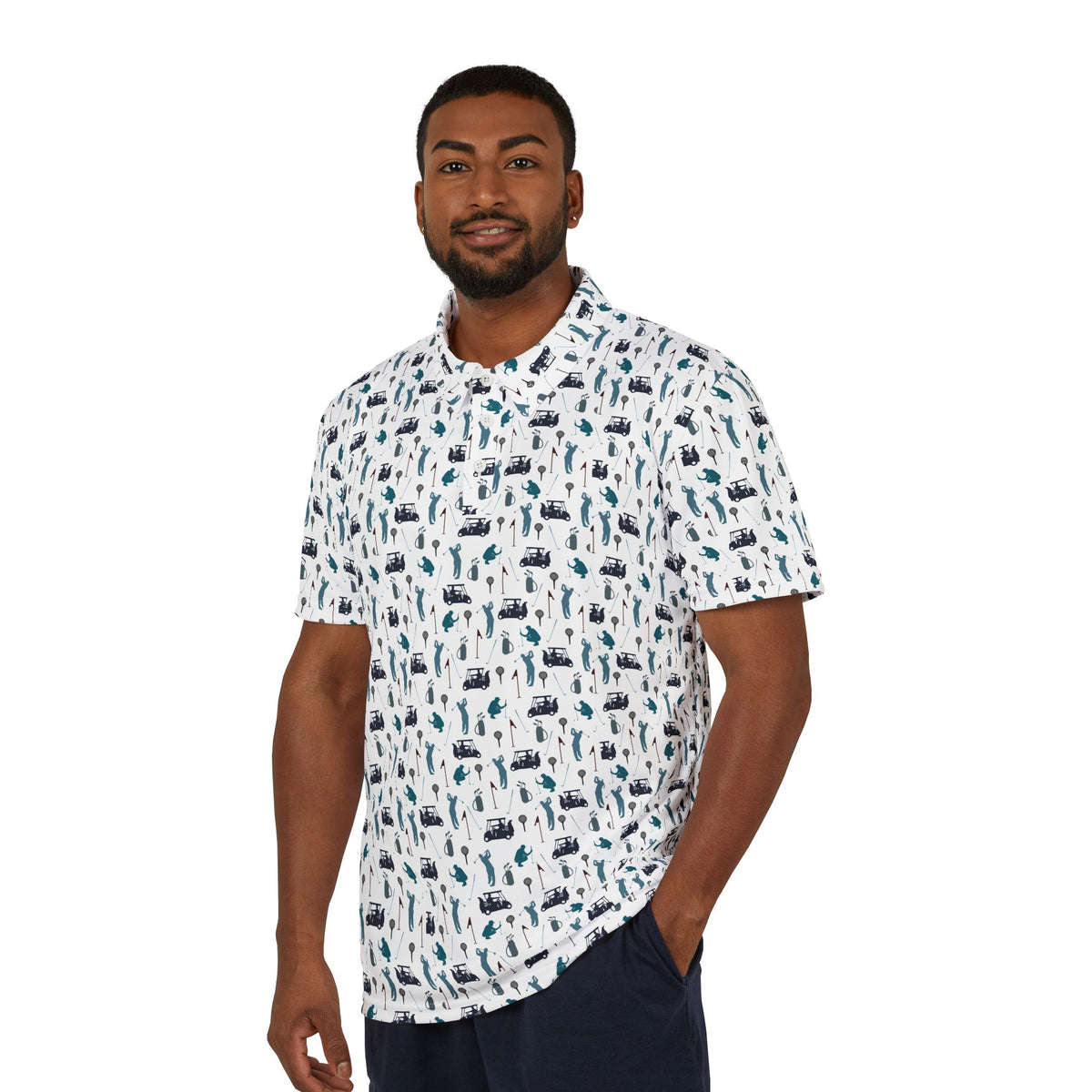 Men's White All-Over Print Polo — Nautical Beach Icons Pattern