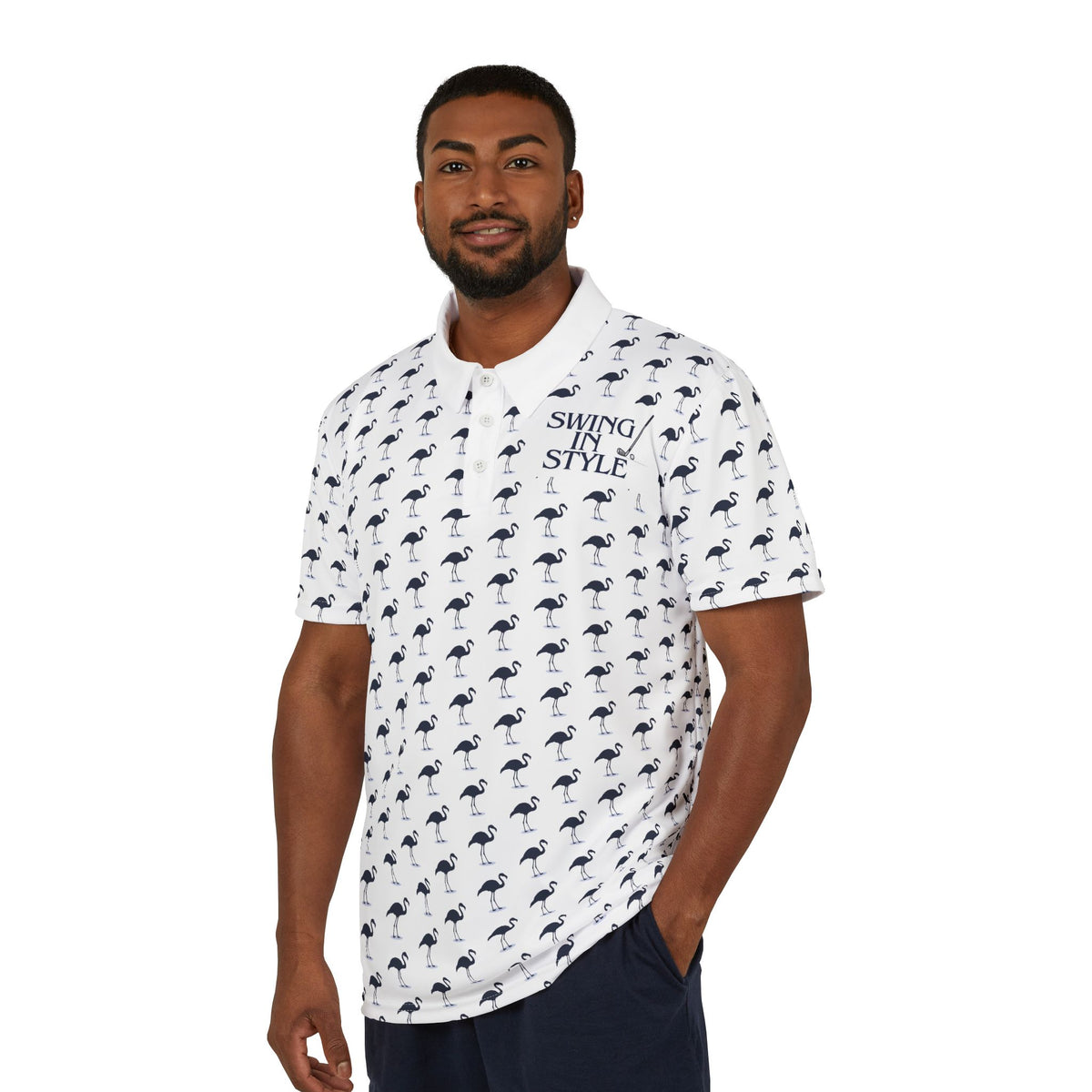 Swing Style Polo Shirt — Tropical Palm Pattern All-Over Print