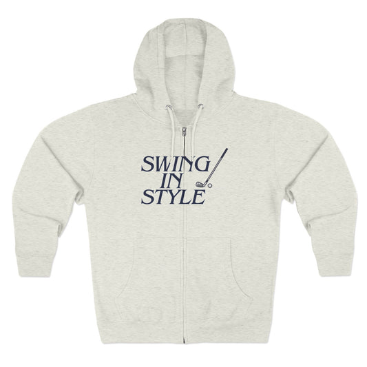 Swing In Style Zip Hoodie — Golf Retro Graphic Hoodie for Golfers