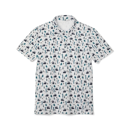 Men's White All-Over Print Polo — Nautical Beach Icons Pattern