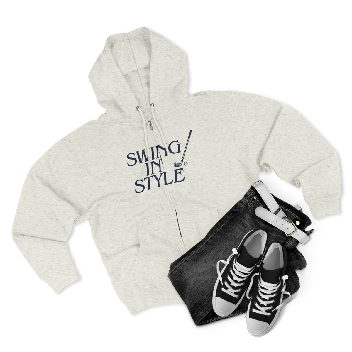 Swing In Style Zip Hoodie — Golf Retro Graphic Hoodie for Golfers