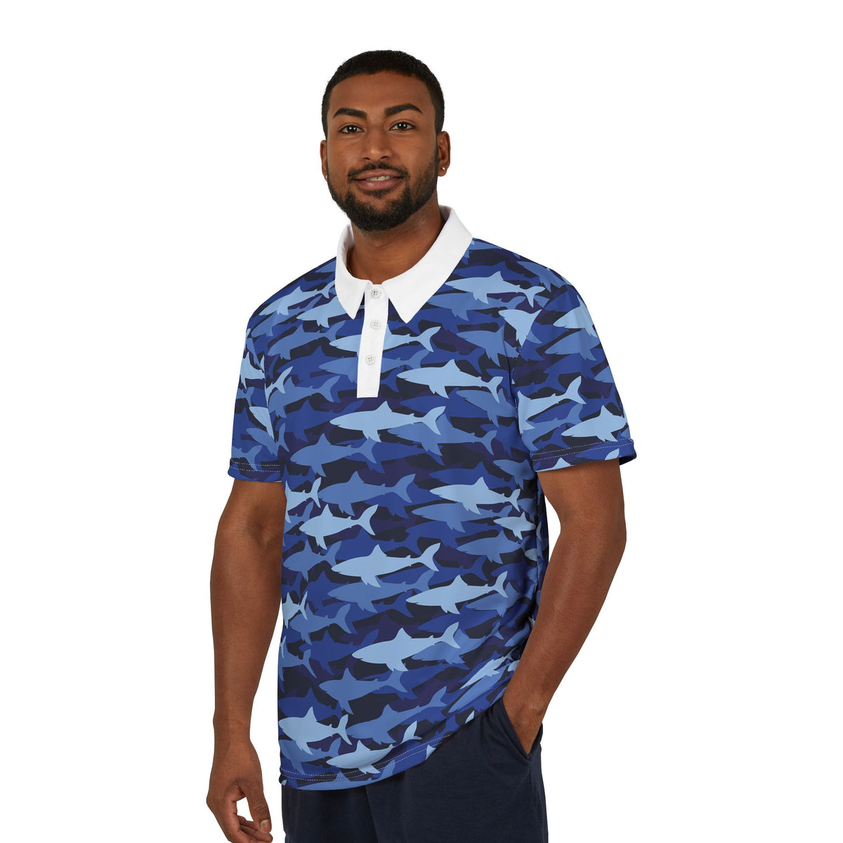 Shark Camo Polo Shirt — Blue All-Over Print Nautical Polo